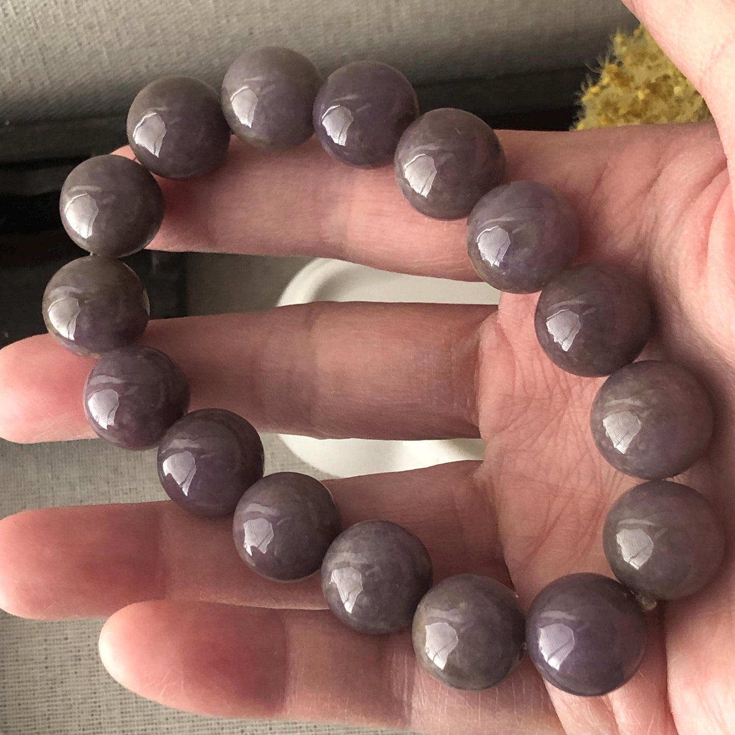 13.6 mm Purple Mauve Cotton Jadeite Jade Bead Bracelet
