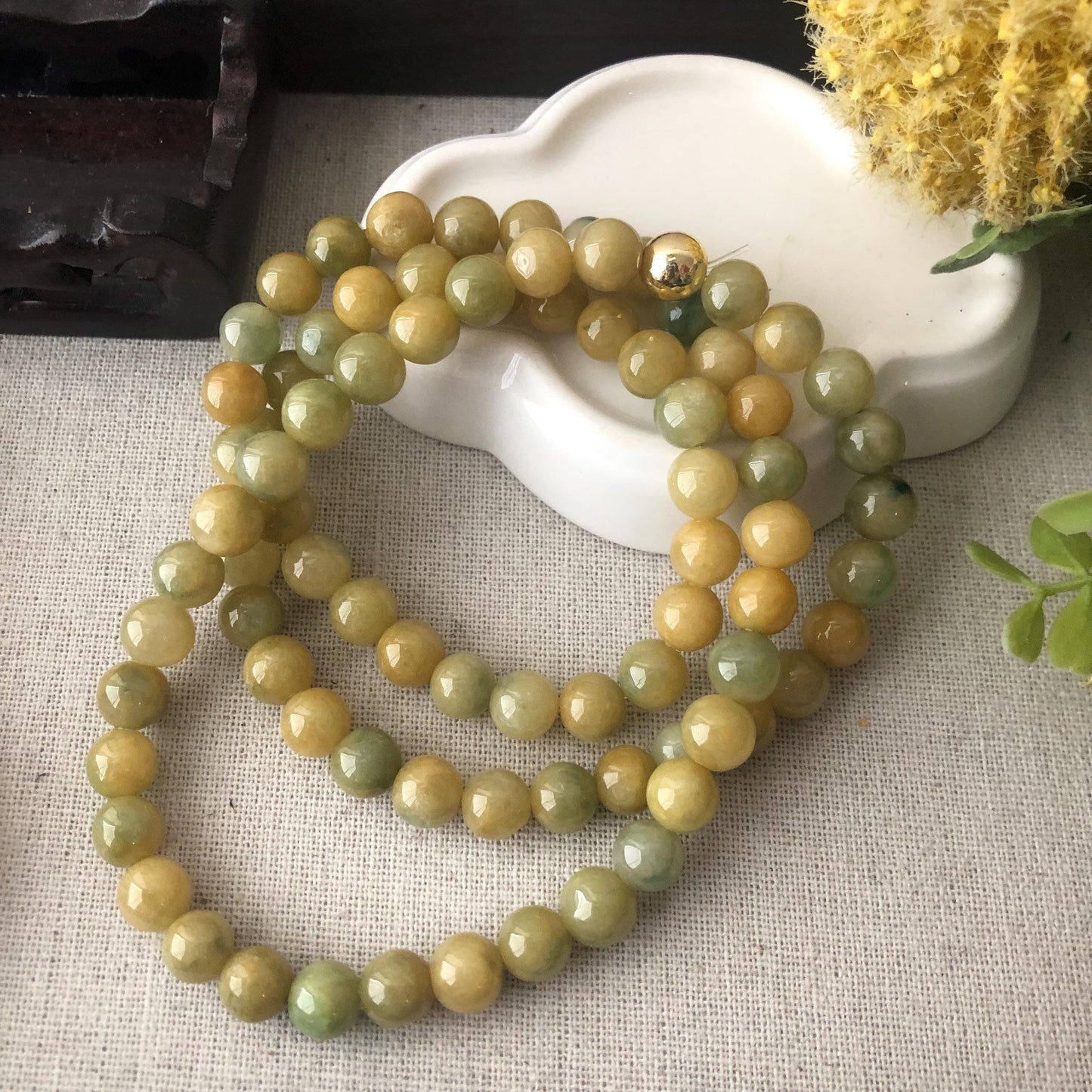 6mm Icy Glossy Green Yellow Jadeite Jade Bead Necklace Bracelet