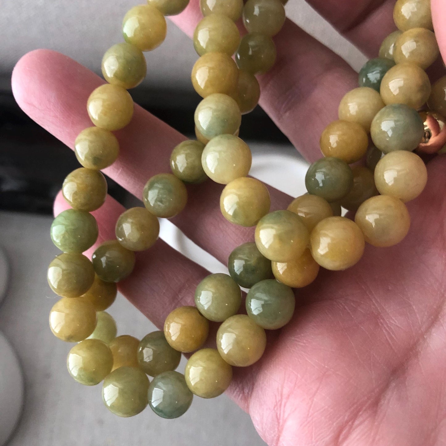 6mm Icy Glossy Green Yellow Jadeite Jade Bead Necklace Bracelet
