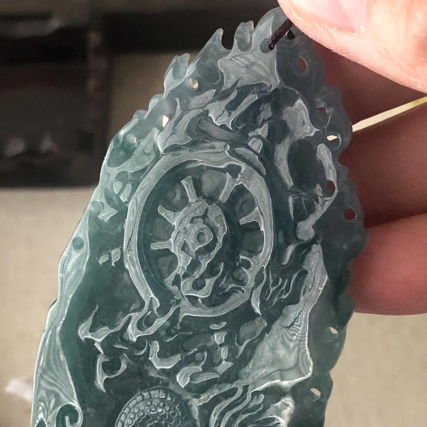 82 mm Icy Guatemalan Blue Green Jade Thousand Hands Guanyin Pendant