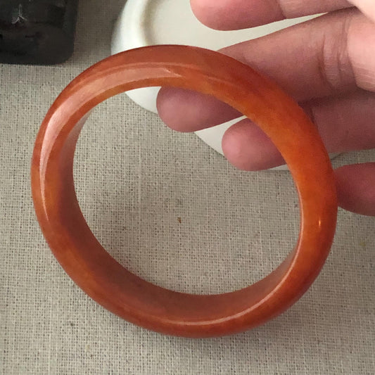 57.5mm Red Orange Jadeite Jade D-shaped carved Bangle