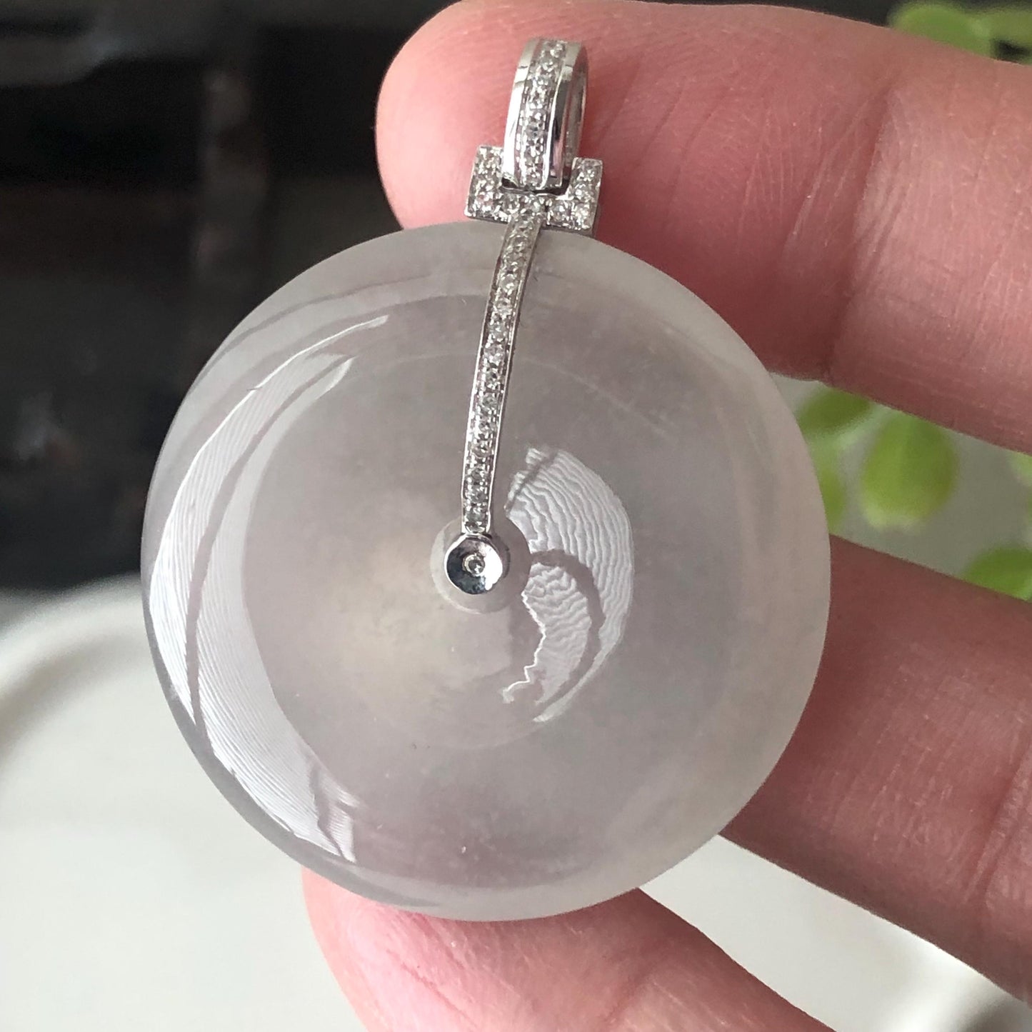 18K 30mm Jadeite Jade Icy Donut Pendant Diamonds