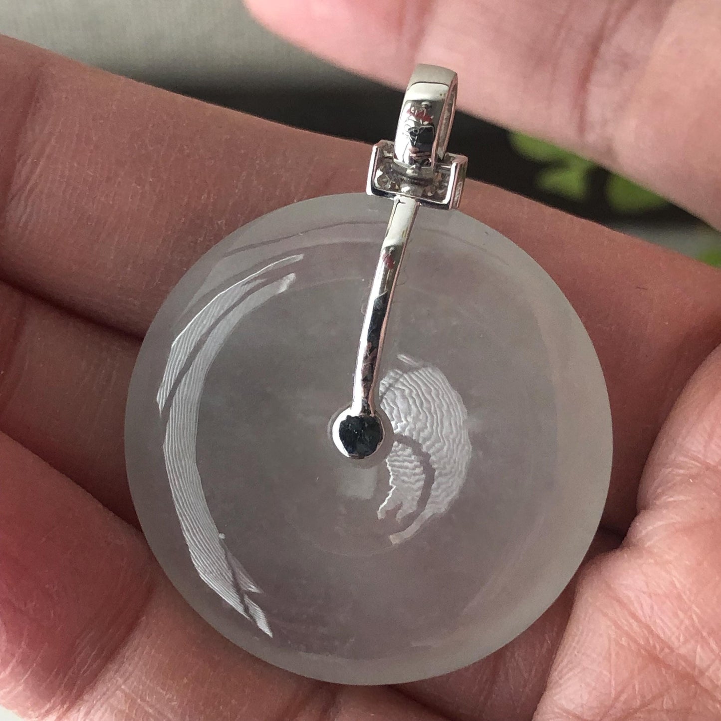 18K 30mm Jadeite Jade Icy Donut Pendant Diamonds