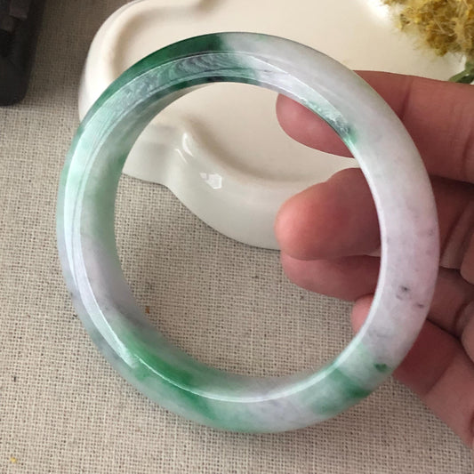 57 mm Icy Green Wuji Float Flowers Jadeite Jade D Shaped Bangle