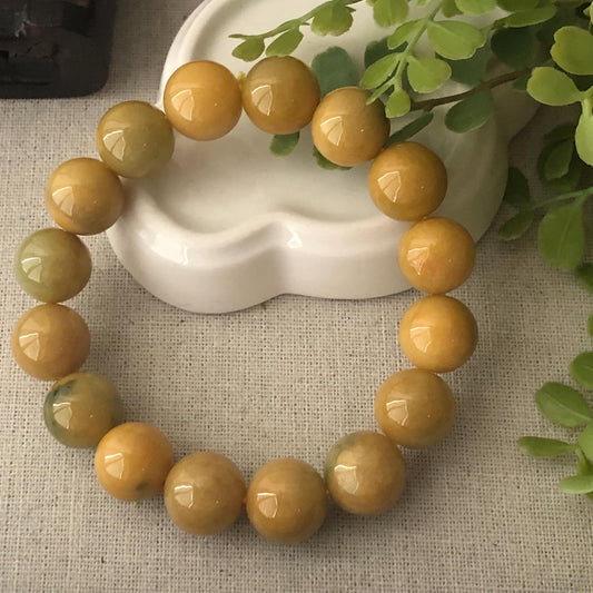 13.5mm Green Yellow Jade Jadeite Bead Bracelet
