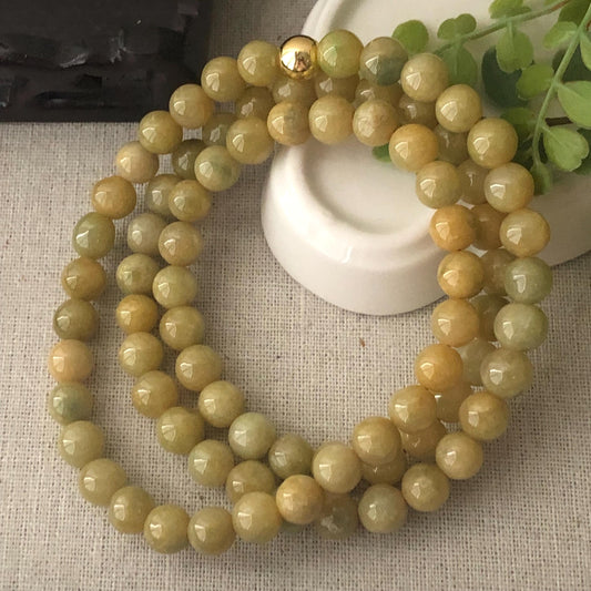 8mm Icy Glossy Green Yellow Jadeite Jade Bead Necklace Bracelet