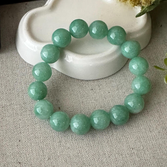 11.5mm Glossy Vibrant Green Jadeite Jade Bead Bracelet