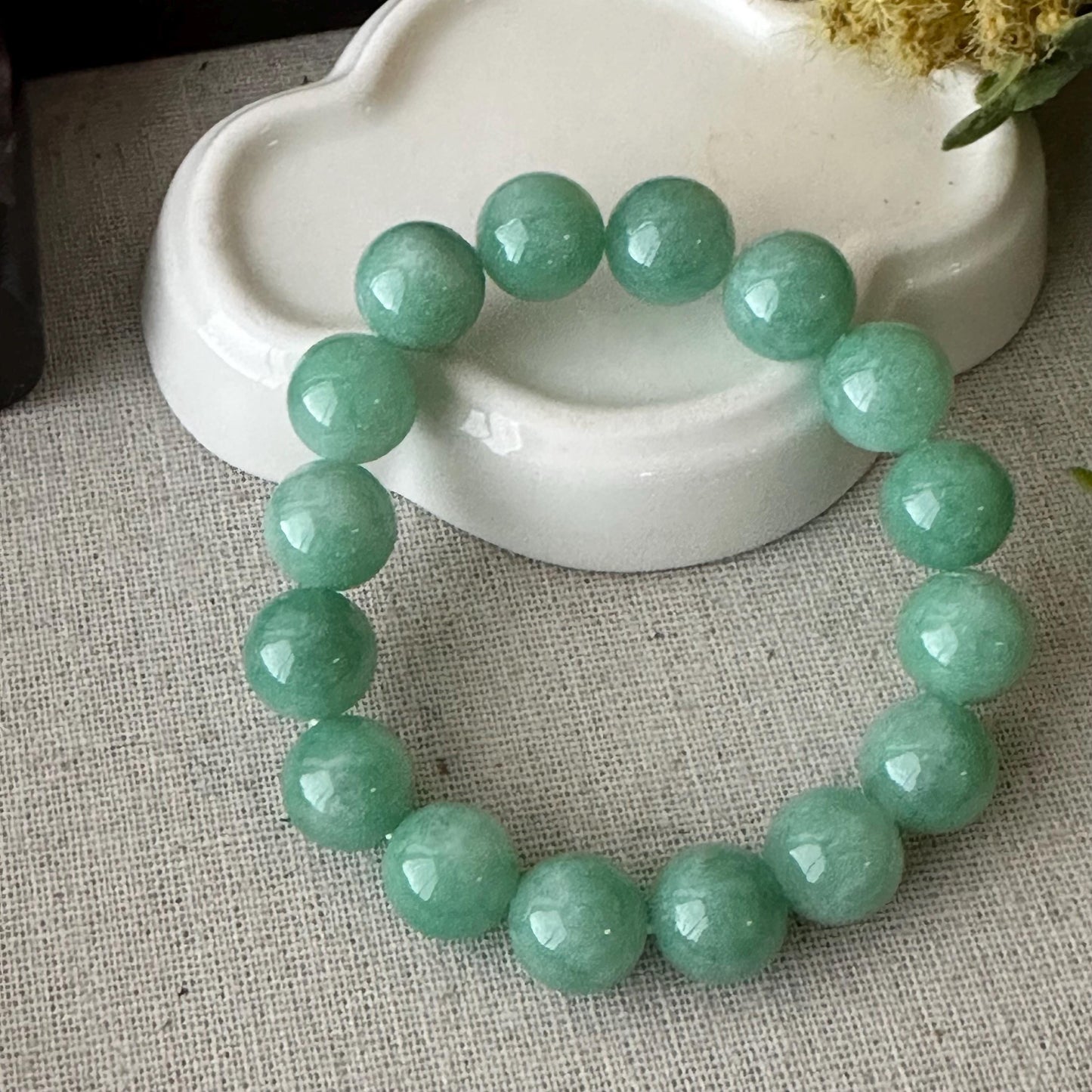 11.5mm Glossy Vibrant Green Jadeite Jade Bead Bracelet