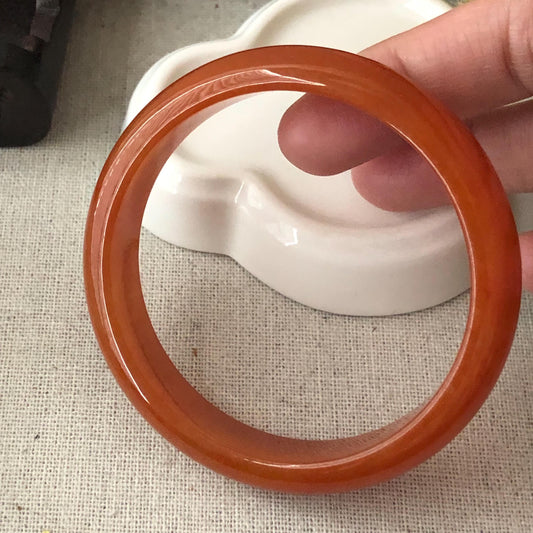 56.6mm Icy Red Orange Jadeite Jade D-shaped Bangle RARE