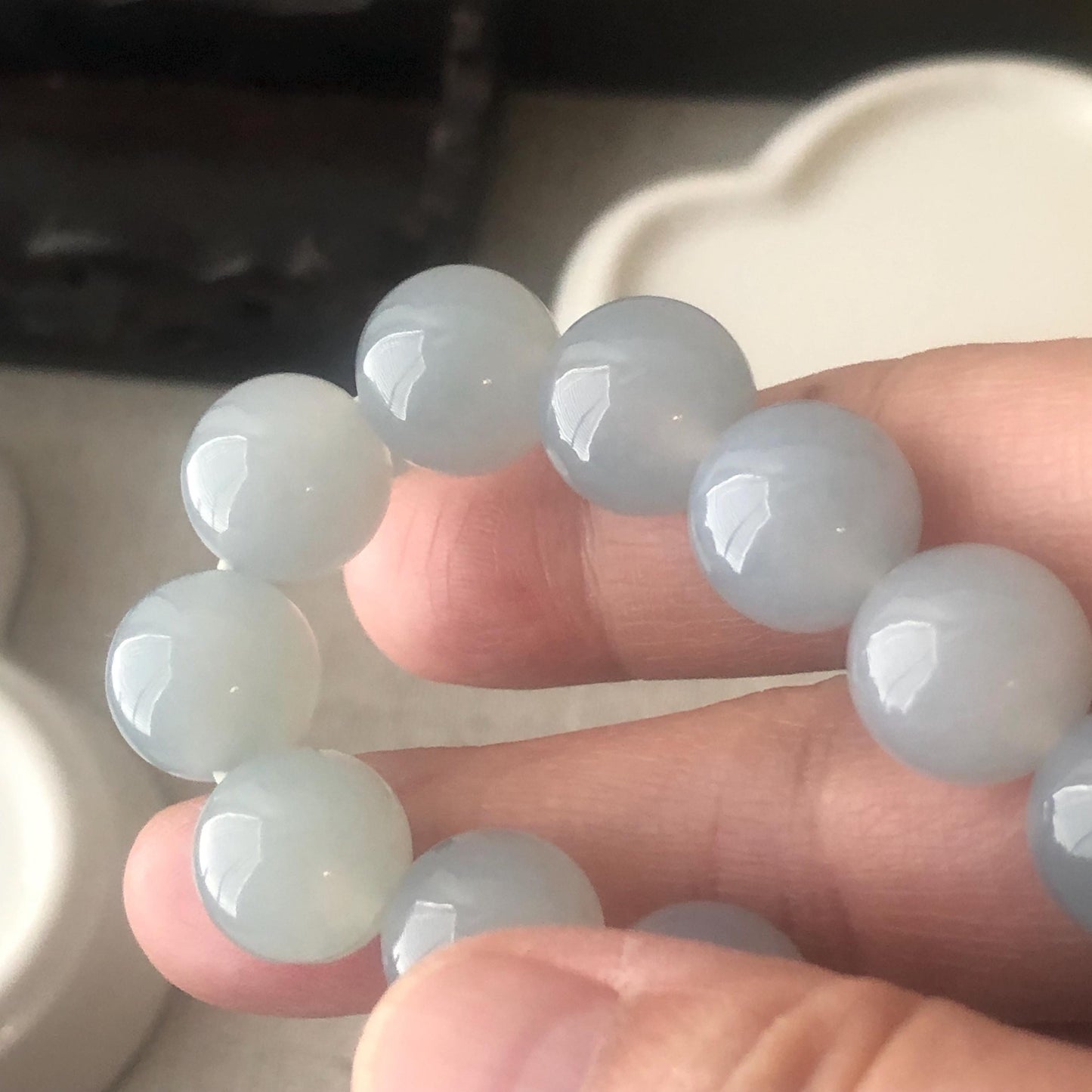 12mm Icy High Quality Blue Glow Glossy Natural Burma  Jadeite Jade Round Bead Bracelet RARE