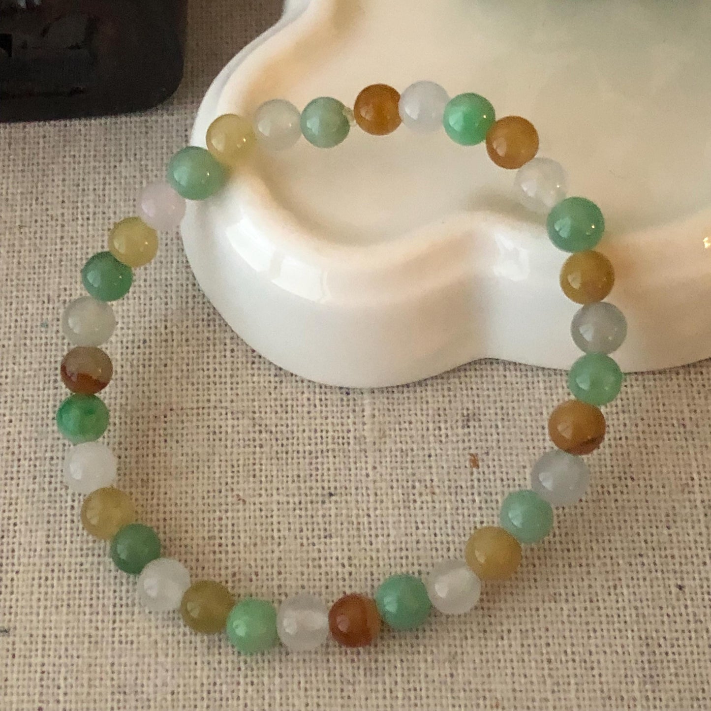 5.3mm Asst Colors Jade Jadeite Glossy Round Bead Bracelet