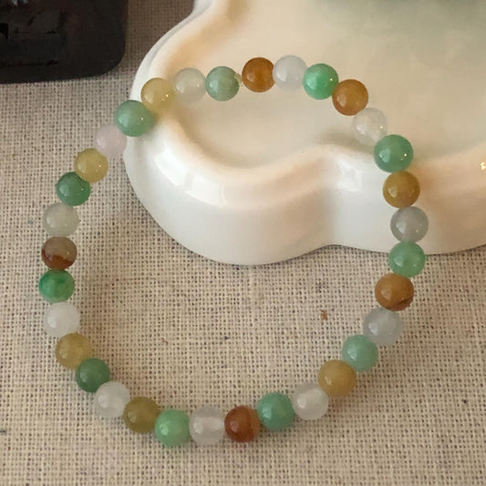 5.3mm Asst Colors Jade Jadeite Glossy Round Bead Bracelet