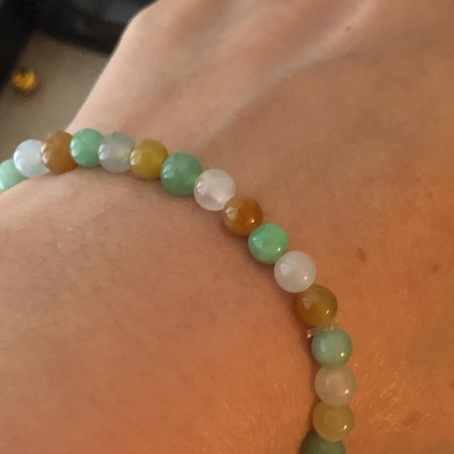 5.3mm Asst Colors Jade Jadeite Glossy Round Bead Bracelet