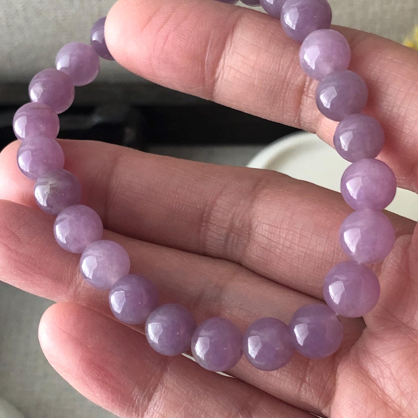 8mm Icy Glossy Sakura Mauve Lavender Jadeite Jade Bead Bracelet RARE