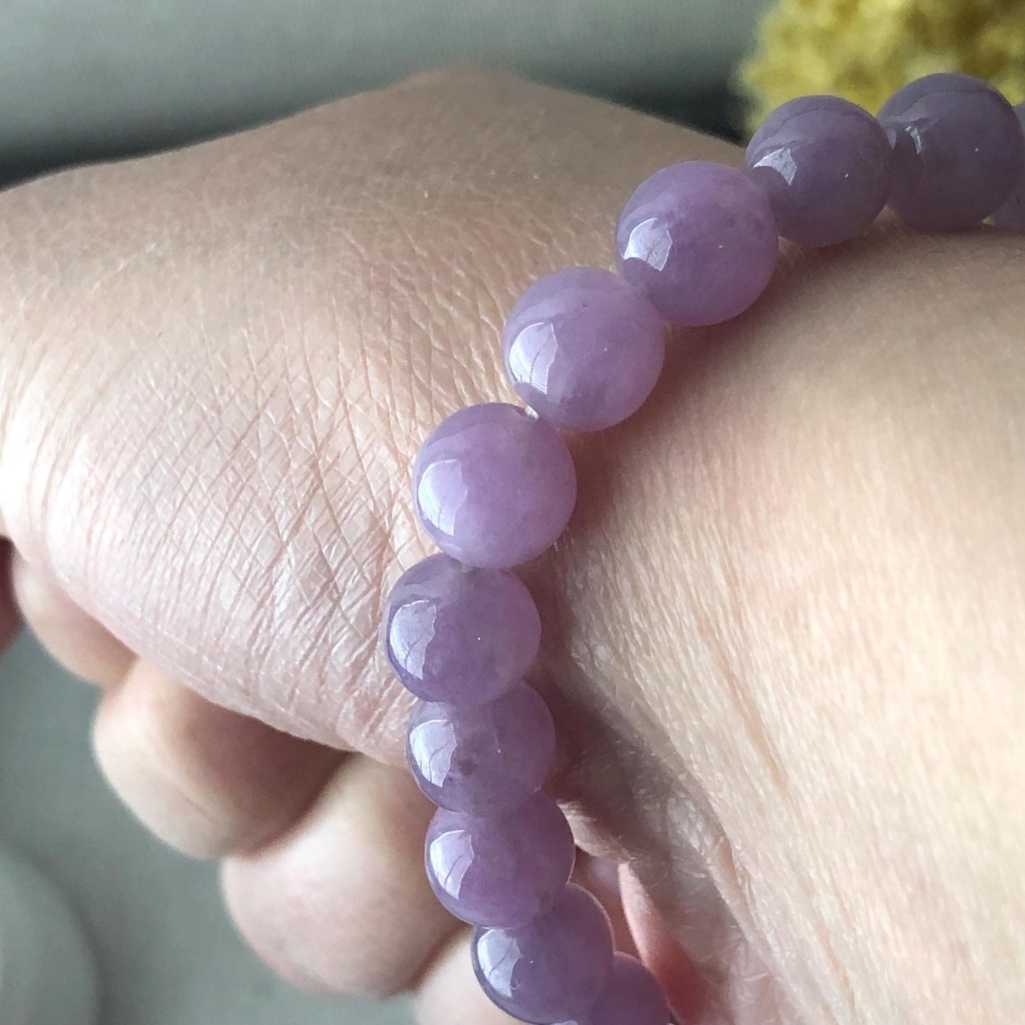 8mm Icy Glossy Sakura Mauve Lavender Jadeite Jade Bead Bracelet RARE
