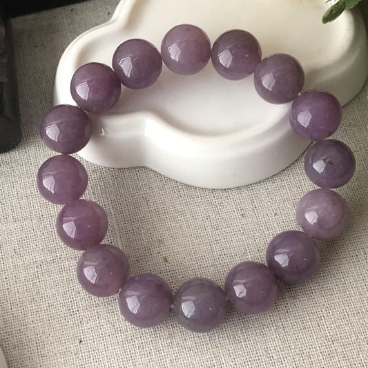 13.5mm Sakura Mauve Glossy Lavender Jadeite Jade Bead Bracelet