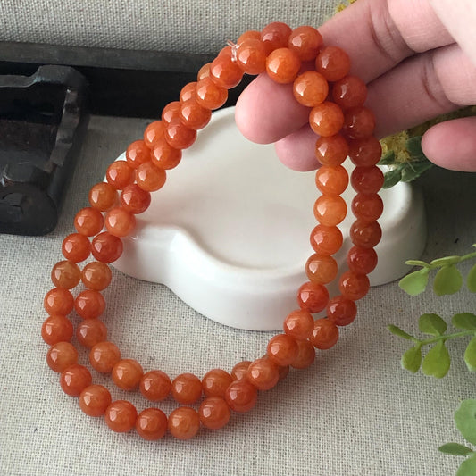 6mm Icy Glossy Red Orange Jadeite Jade Bead Necklace Bracelet