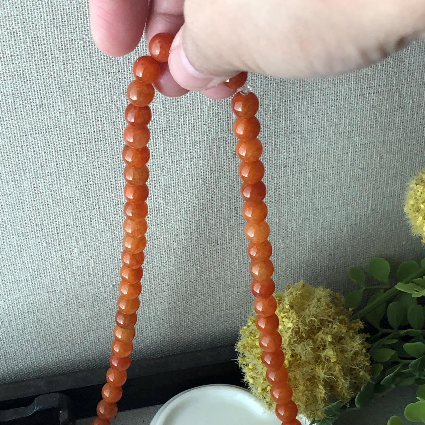 6mm Icy Glossy Red Orange Jadeite Jade Bead Necklace Bracelet