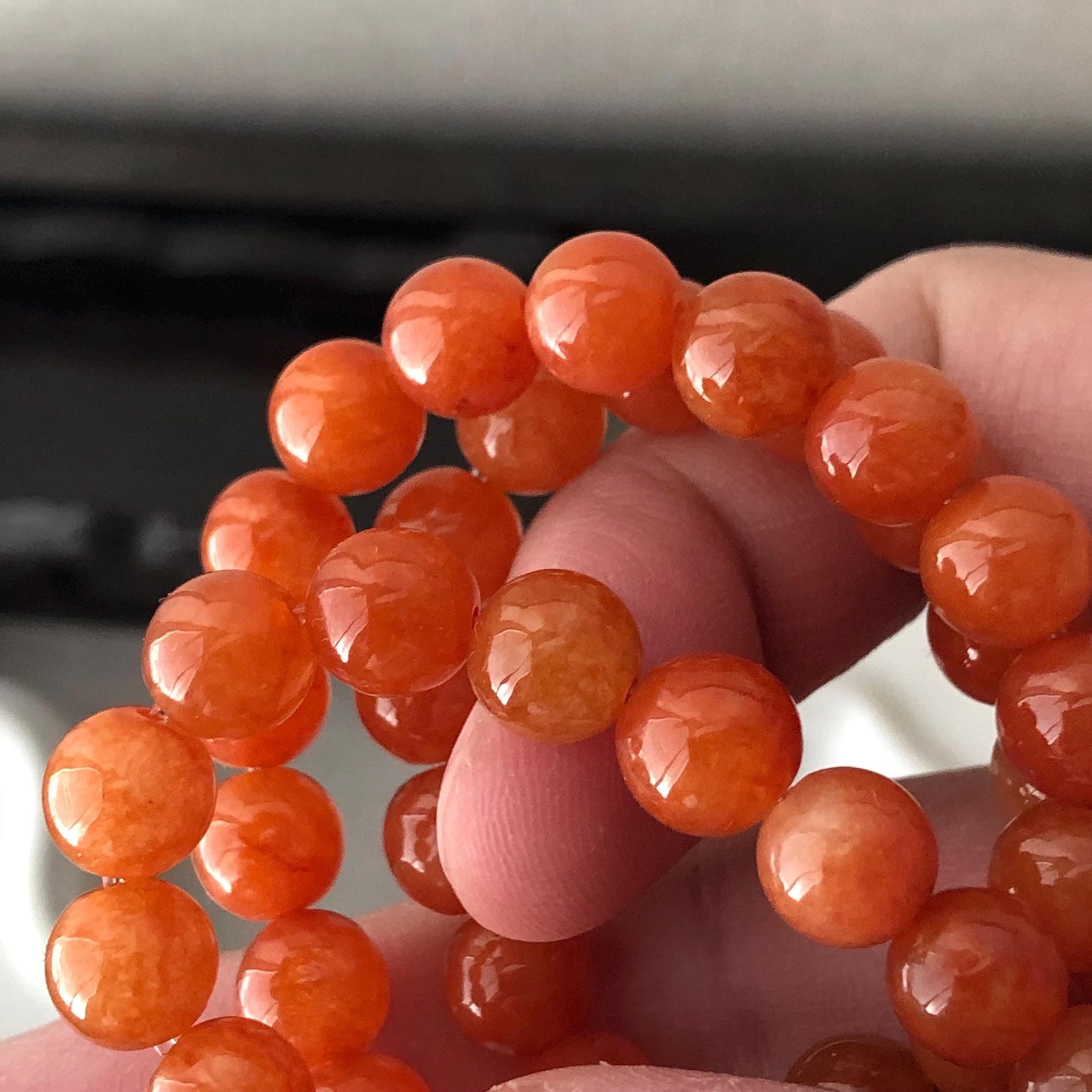 6mm Icy Glossy Red Orange Jadeite Jade Bead Necklace Bracelet