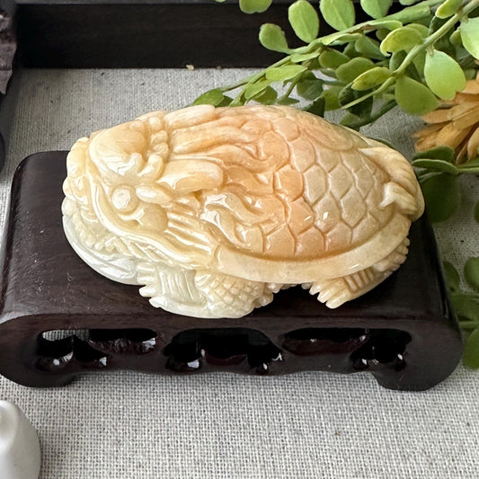 63mm Yellow Jadeite Jade Carved Dragon Turtle Display Statue