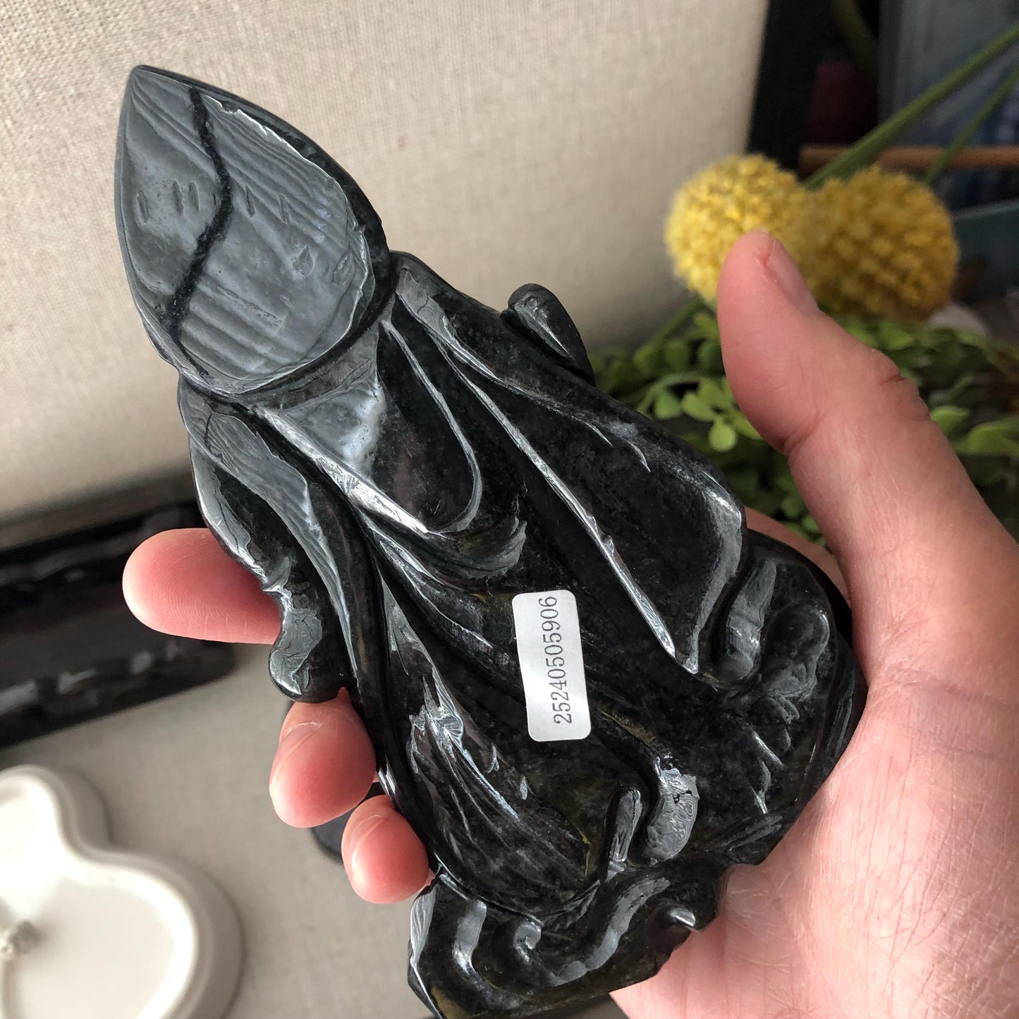 130mm Wuji Black Jadeite Jade Carved Guan Er Yeh 關二爺 Statue Display RARE