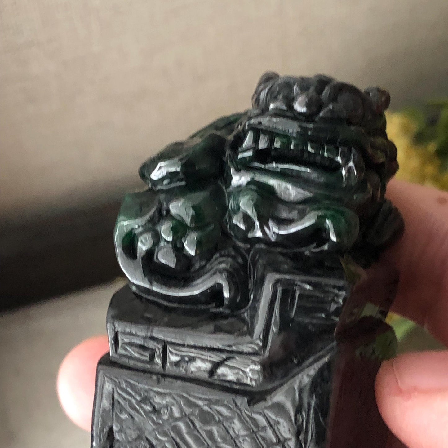 56.3mm Wuji Green Black Jadeite Jade Carved Dragon Statue Display RARE