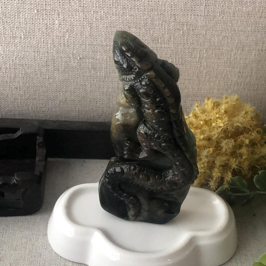94.4mm Brown Green Jadeite Jade Carved Lizard Statue Display