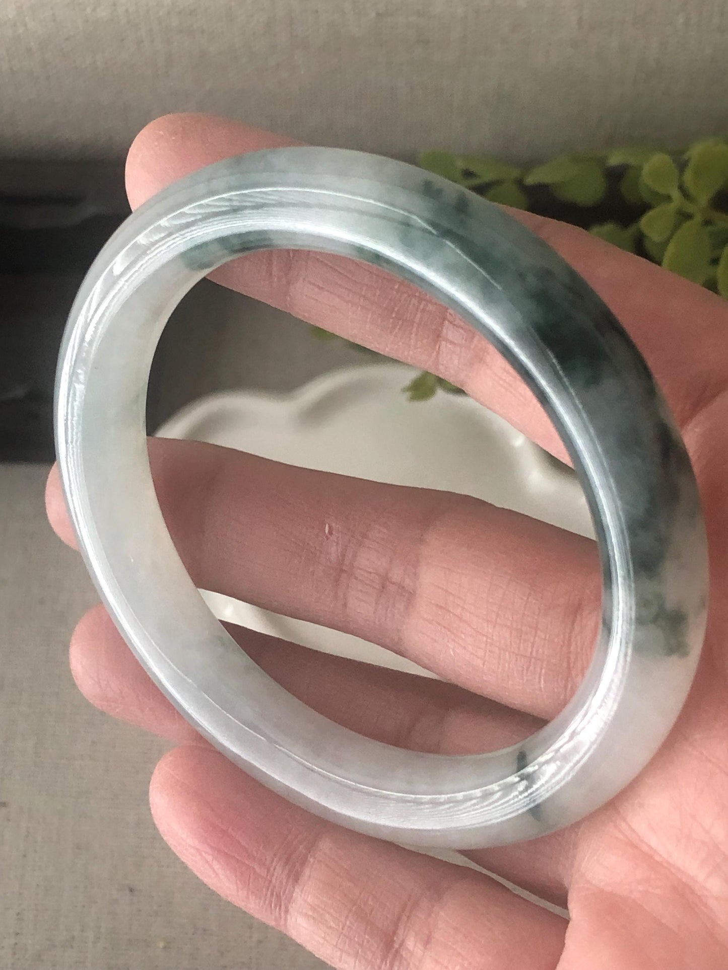 53mm Icy Green Float Flowers Round Jadeite Jade Bangle