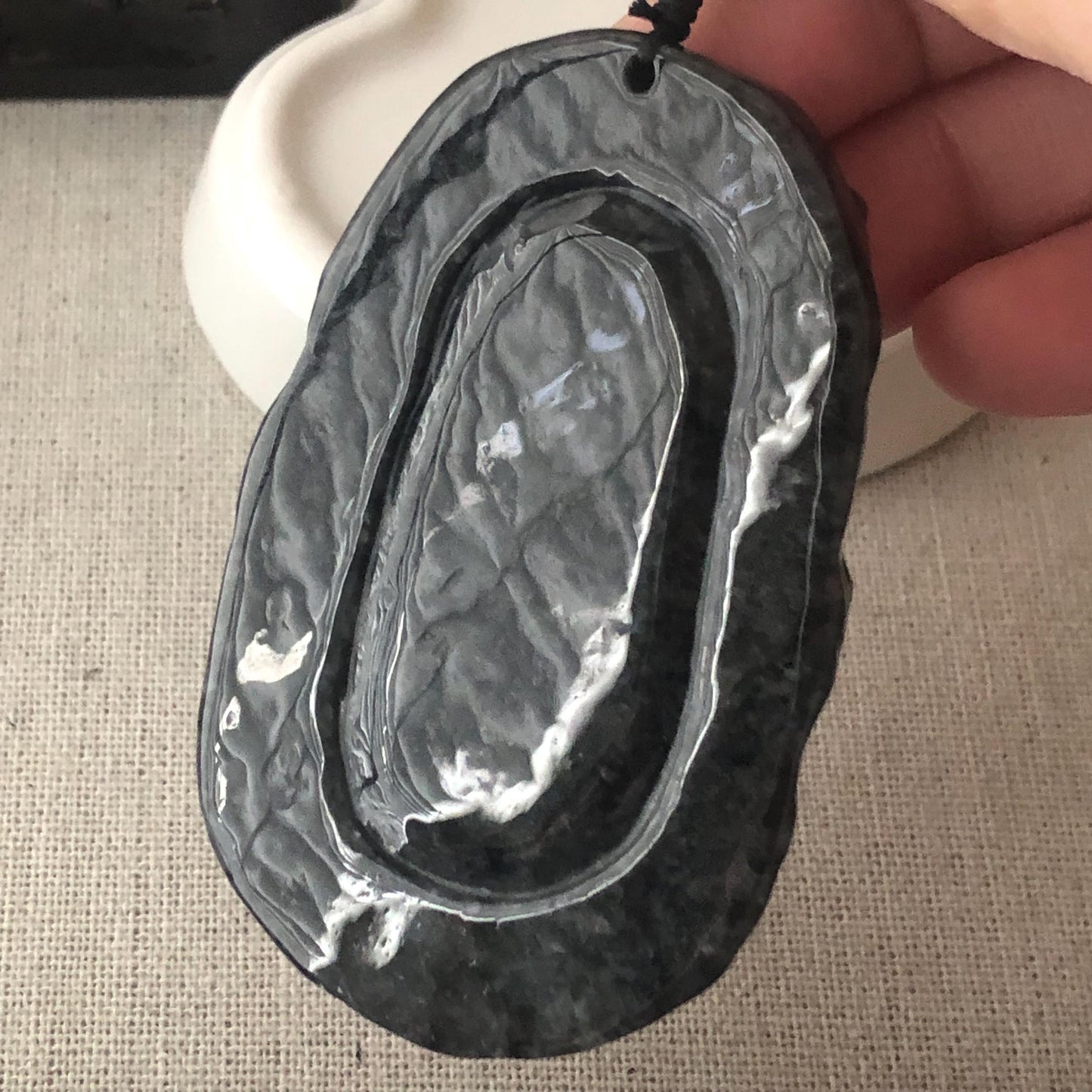 65mm Wuji Grey Jadeite Jade Carved Dragon Pendant