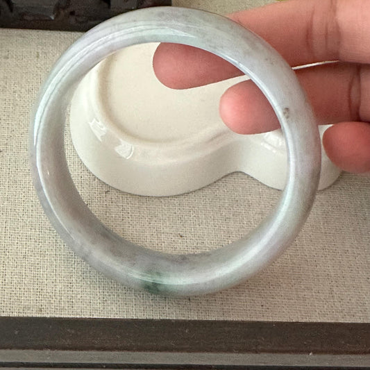 58mm Lavender Wuji Green Grey Jadeite Jade D-shaped Bangle