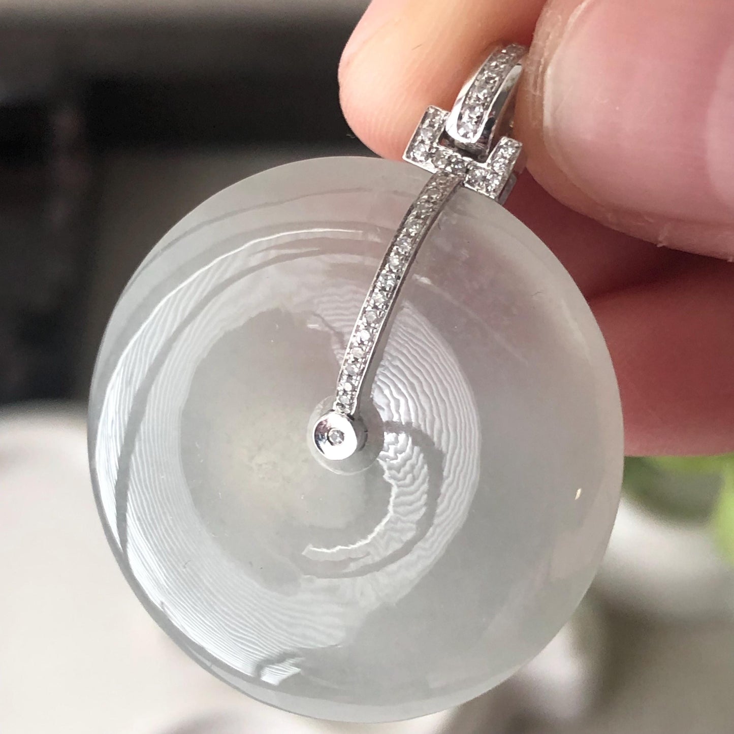 18K 30mm Jadeite Jade Icy Donut Pendant Diamonds