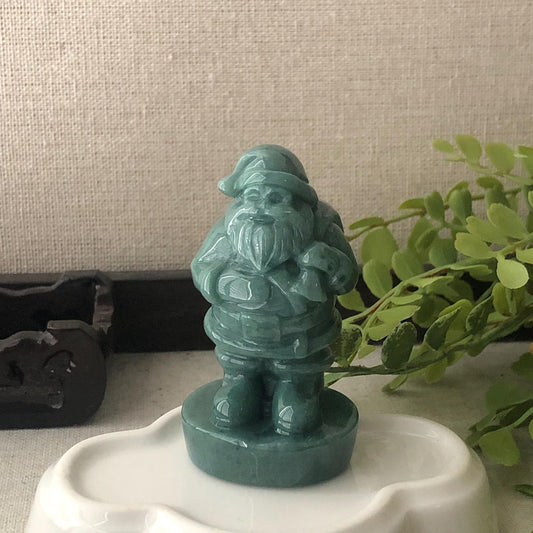 70mm Green Blue Jadeite Jade Carved Santa Clause Figure Statue Display