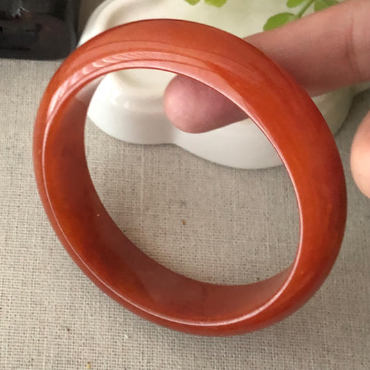 58.5mm Jadeite Jade Earthy Red D-Shaped Bangle