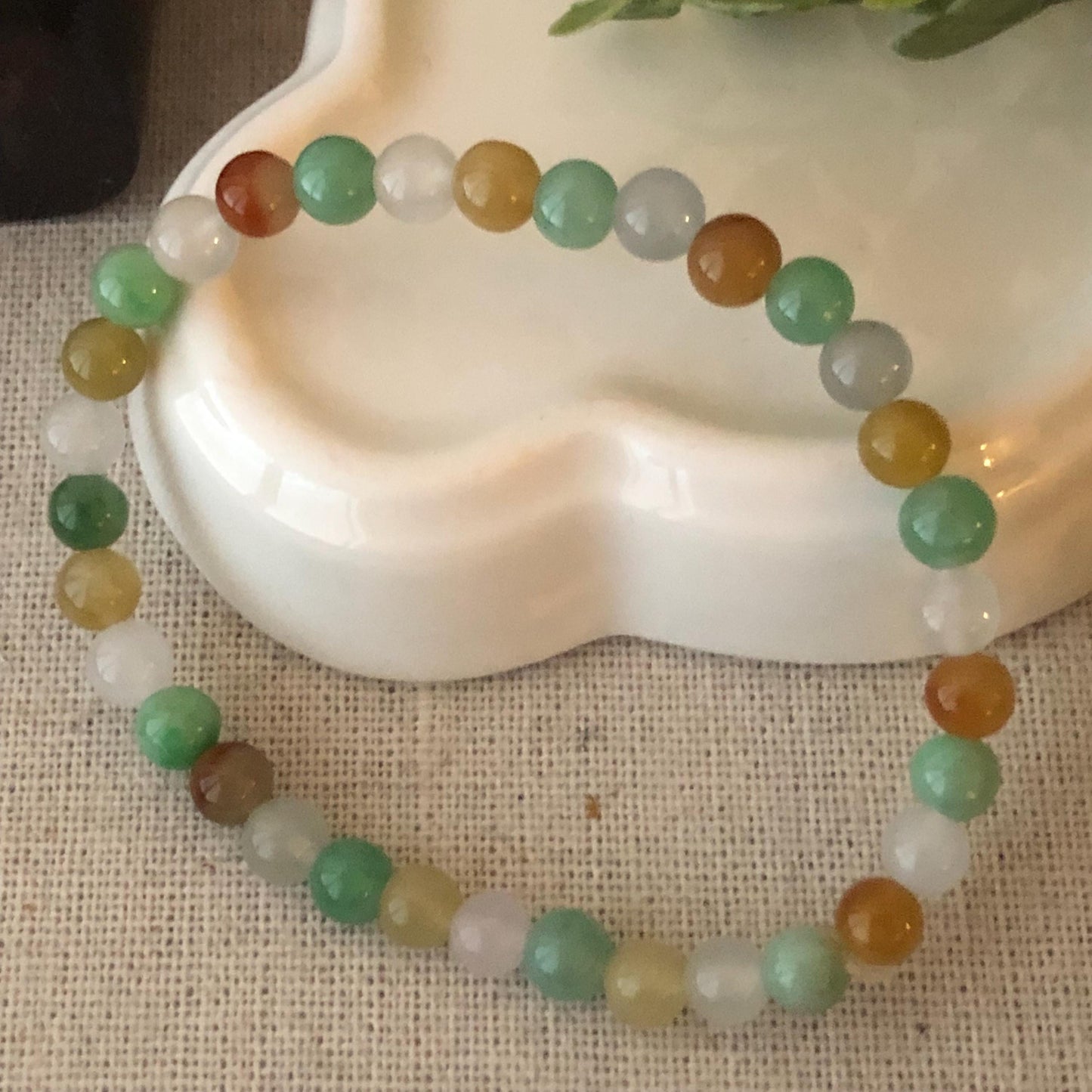 5.3mm Asst Colors Jade Jadeite Glossy Round Bead Bracelet