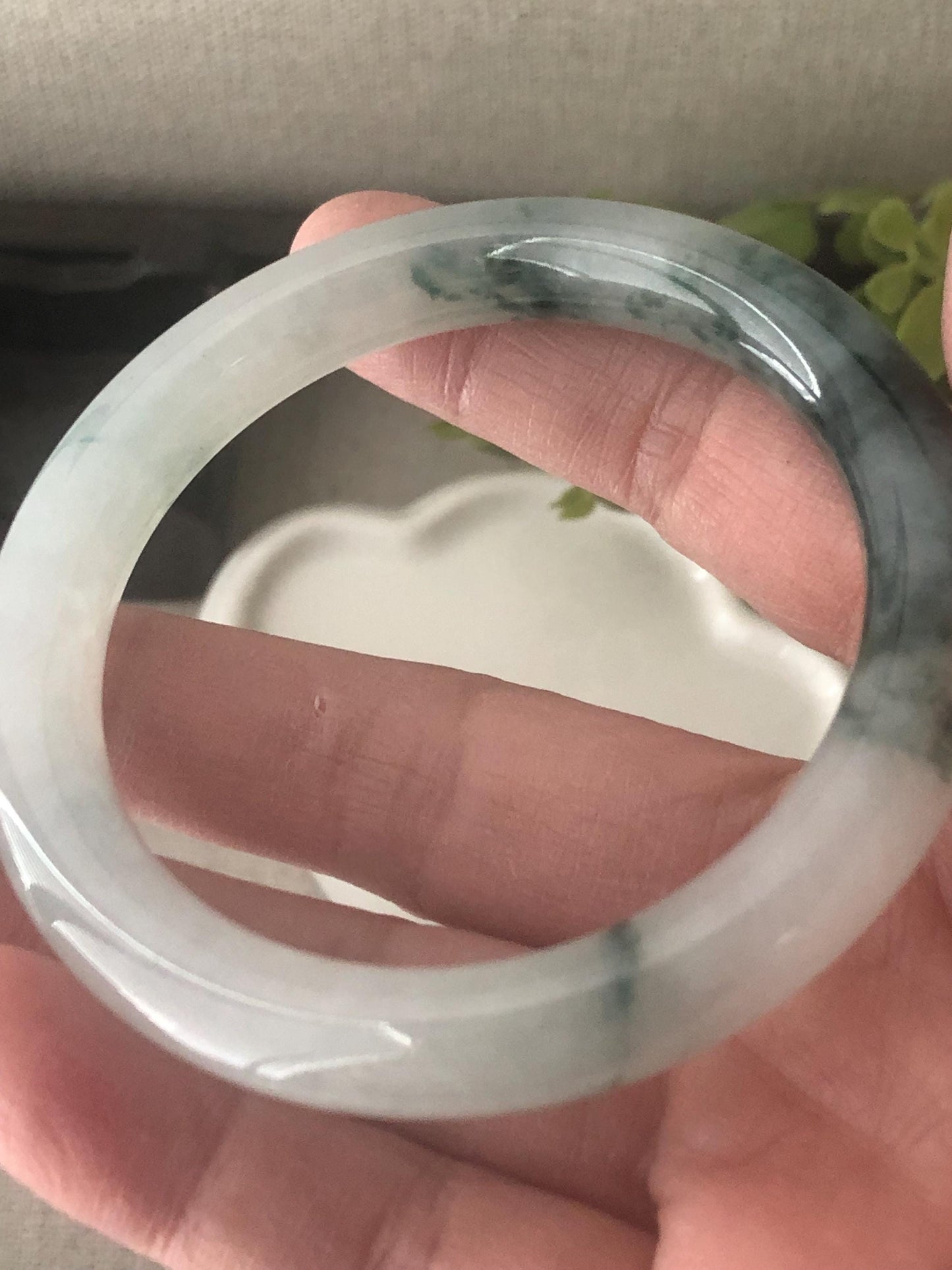 53mm Icy Green Float Flowers Round Jadeite Jade Bangle