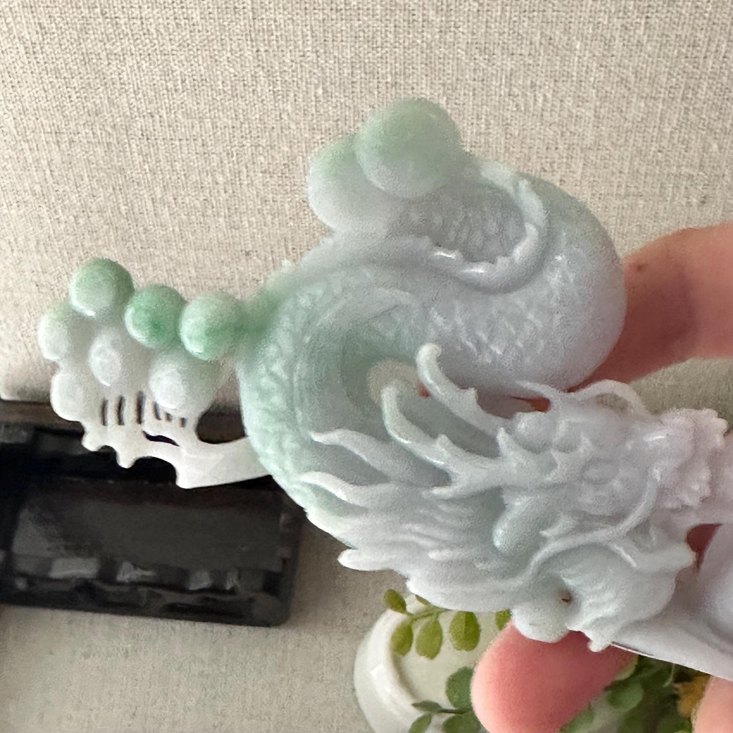 7” Light Green White Jadeite Jade Carved Dragon Statue Display