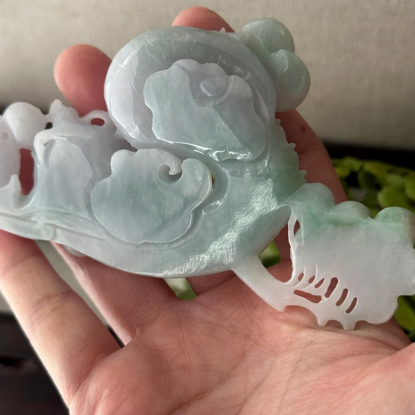 7” Light Green White Jadeite Jade Carved Dragon Statue Display