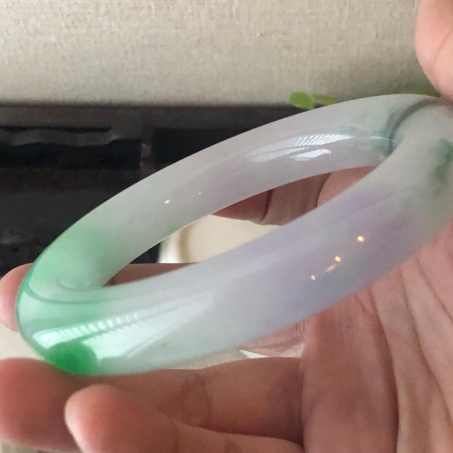 60mm Icy Lavender Green Float Flowers Jadeite Jade Round shaped Bangle