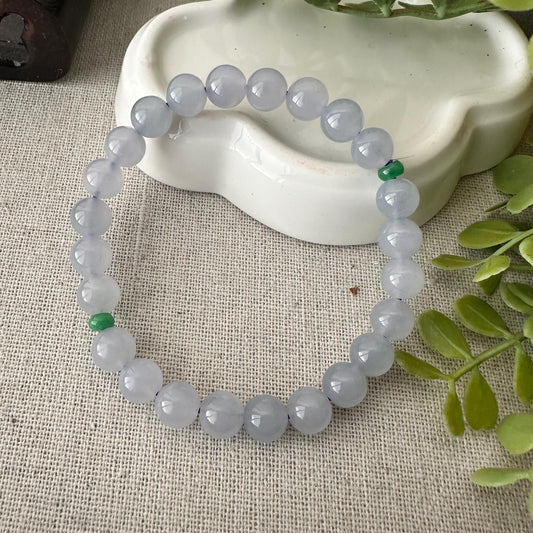 6.7 mm Jadeite Jade High Icy Lavender Bead Bracelet