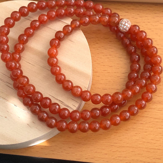 6.5mm RARE High Icy Glossy Red Jadeite Jade Bead Bracelet Necklace