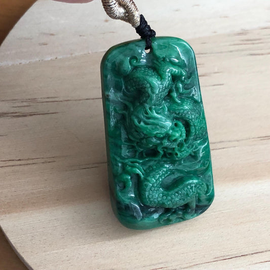 38.9mm Jadeite Jade Green Carved Dragon Pendant
