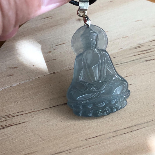 31.7 mm High Icy Glossy Blue Guatemalan Jade Guanyin Pendant