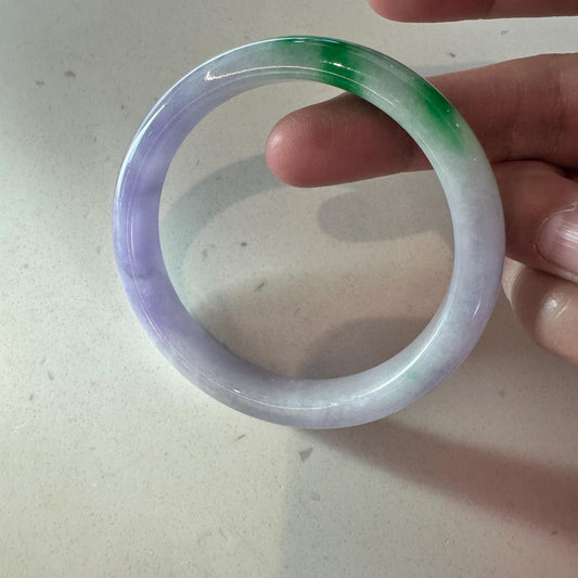56 mm RARE Icy White Green Lavender Jadeite Jade D shaped Bangle