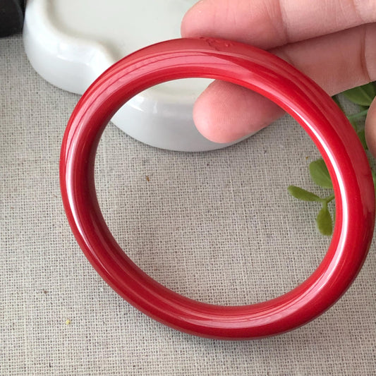 56 mm Red Cinnabar Round Bangle with Carved Design