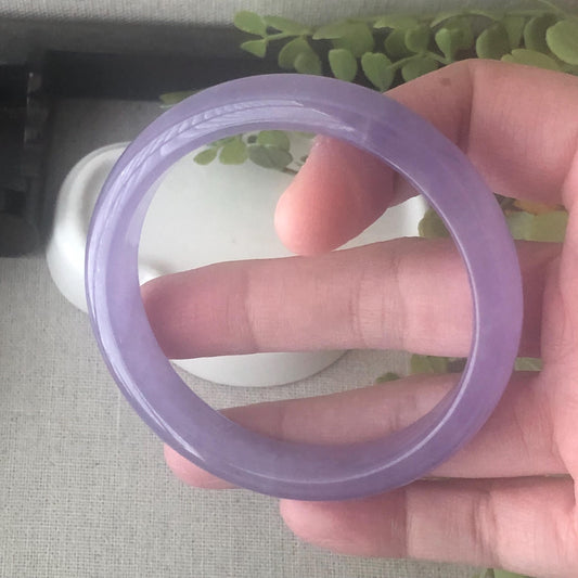 56 mm Icy Lavender Jadeite Jade D shaped Bangle