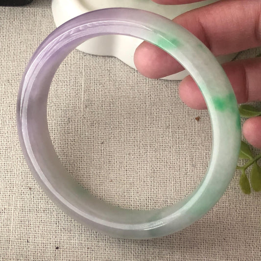 58mm Icy Lavender Green Float Flowers Jadeite Jade D Shaped Bangle