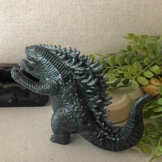 110mm Wuji Black Jadeite Jade Carved Godzilla Statue Display RARE