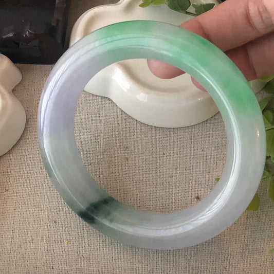 60mm Icy Lavender Green Float Flowers Jadeite Jade Round shaped Bangle