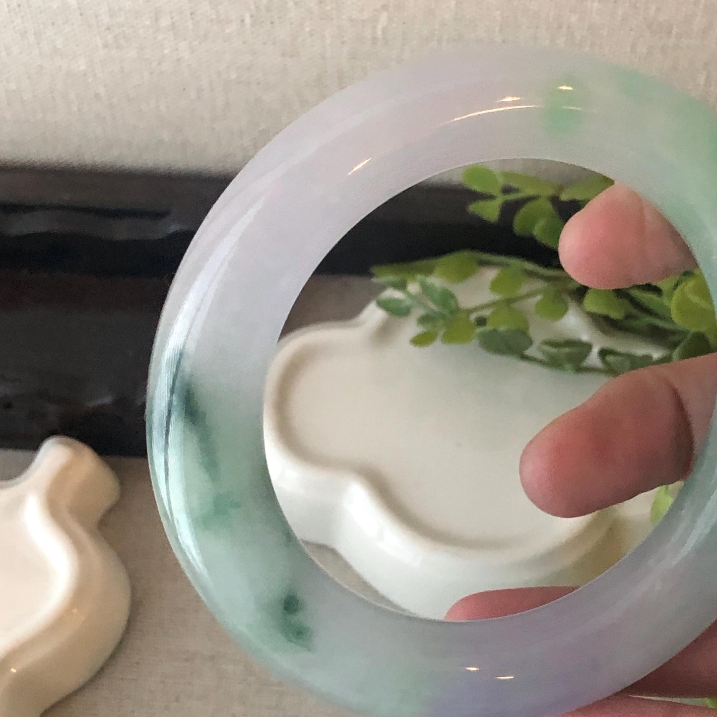 60mm Icy Lavender Green Float Flowers Jadeite Jade Round shaped Bangle