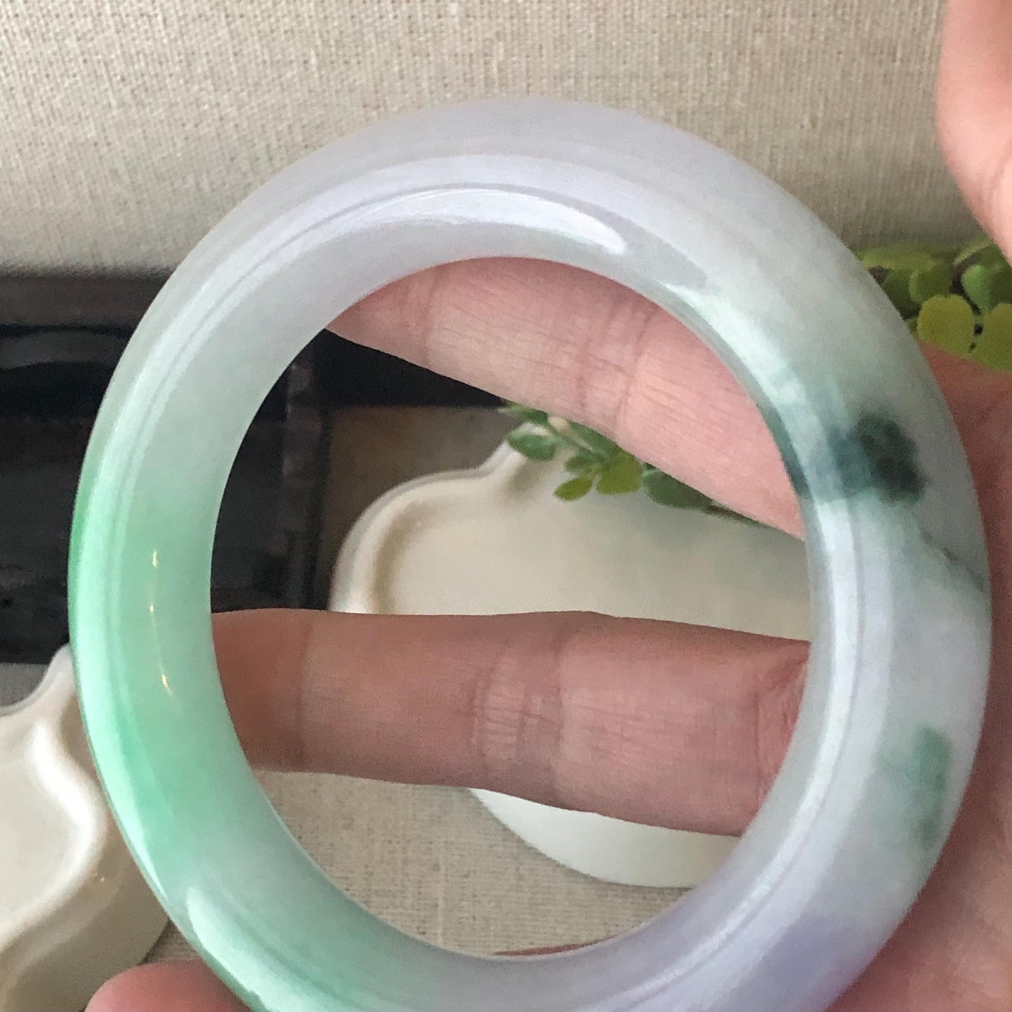60mm Icy Lavender Green Float Flowers Jadeite Jade Round shaped Bangle